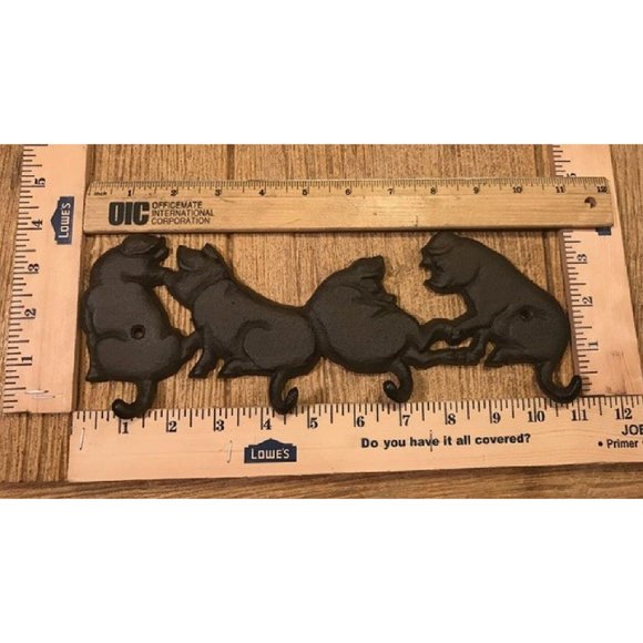 Cast Iron Four Pigs Tails Wall Hook 11"wide 4 1/8"tall Barbeque Decor 0184-0455 - Picture 9 of 12